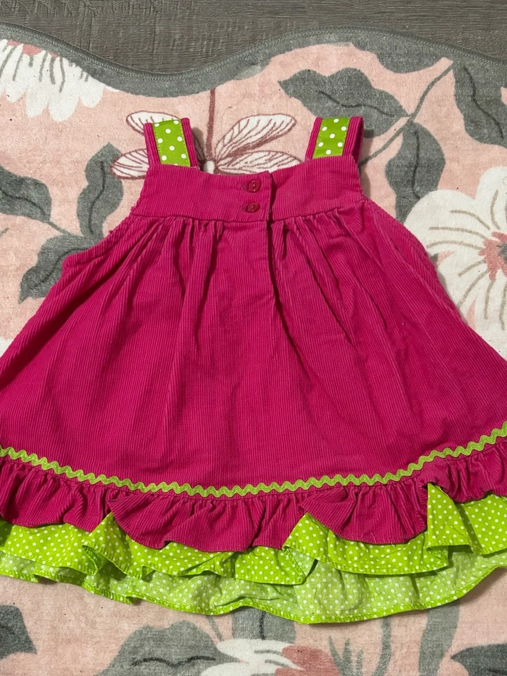 Rare Editions Hot Pink Dress with Lime Green Polka Dot Trim